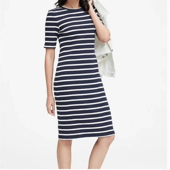 Banana Republic Striped Stretchy Midi Dress - Picture 2 of 7